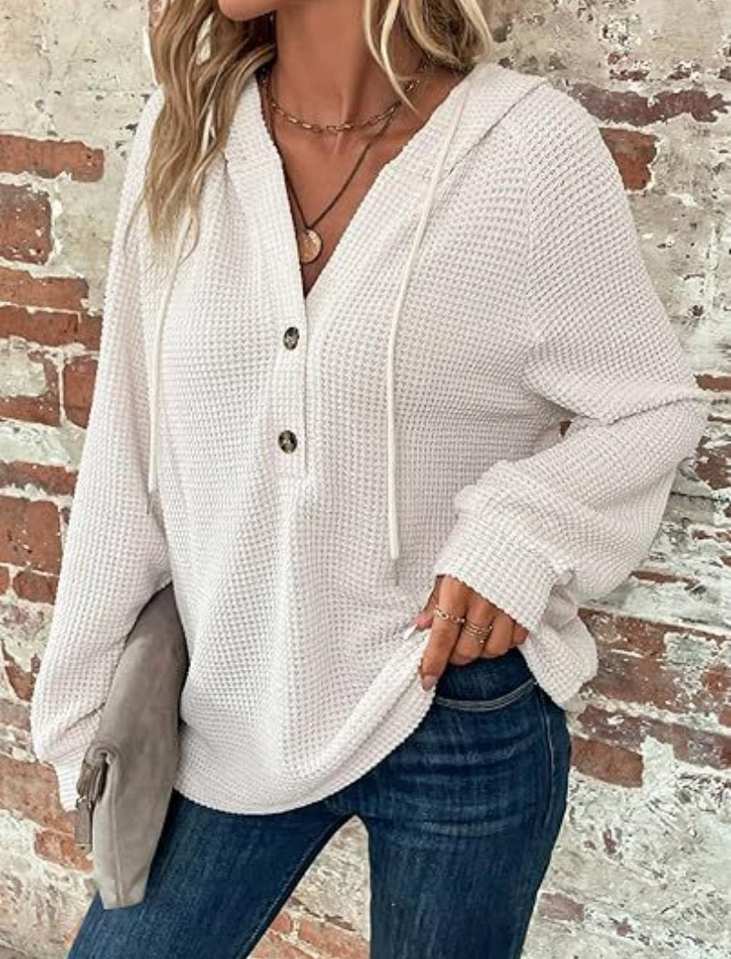 Button-Up Waffle Knit Hoodie