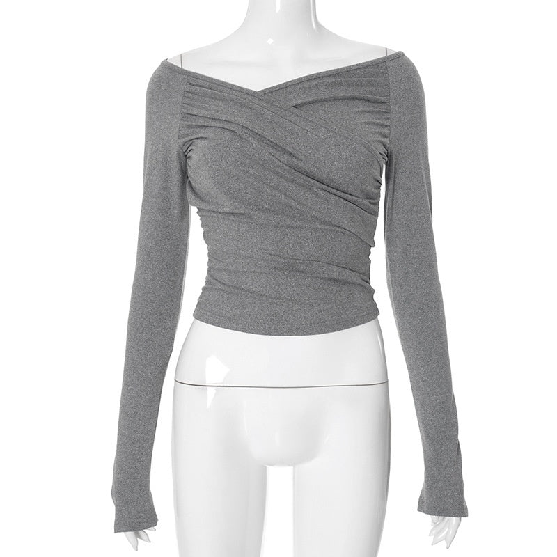 Off-Shoulder Ruched Long Sleeve Top