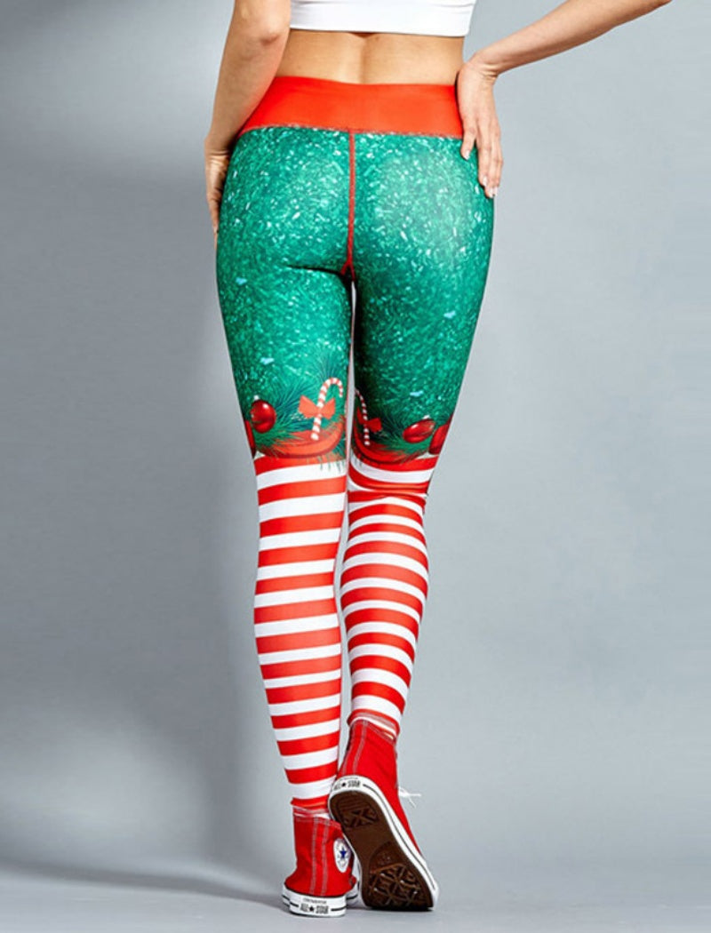 Festive Striped Holiday Leggings