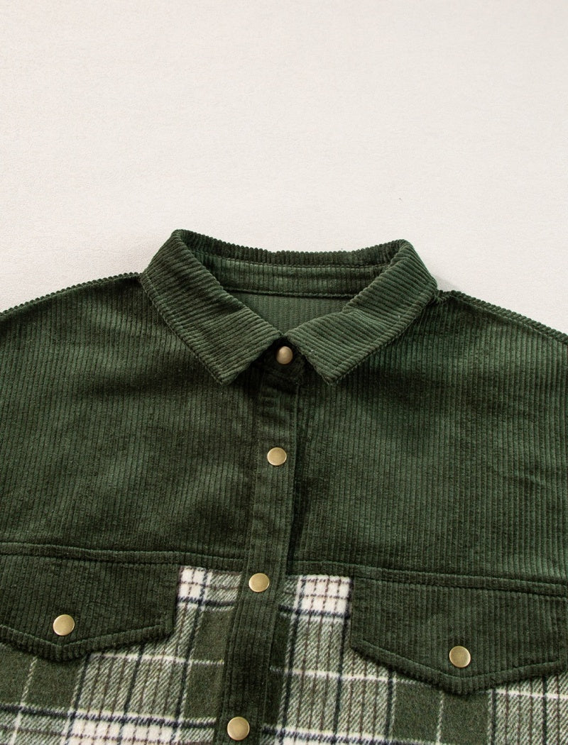 Plaid Color-Blocked Shirt Jacket