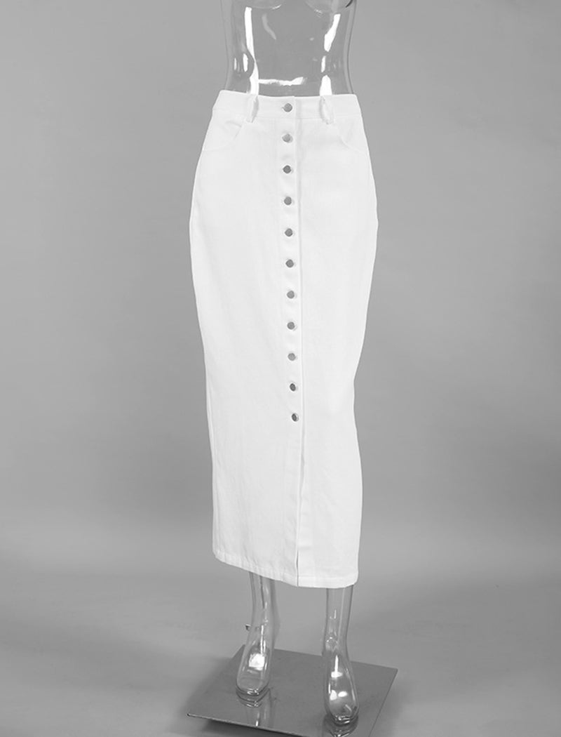 High-Waisted Slim Buttoned Skirt