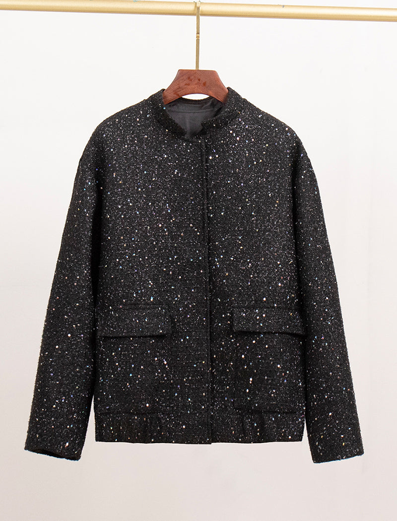 Sequin Stand-Collar Loose Jacket