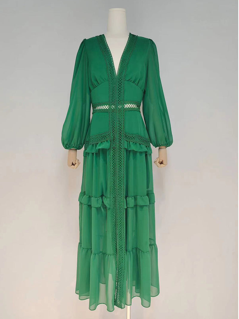 Solid Tiered Slit Maxi Dress