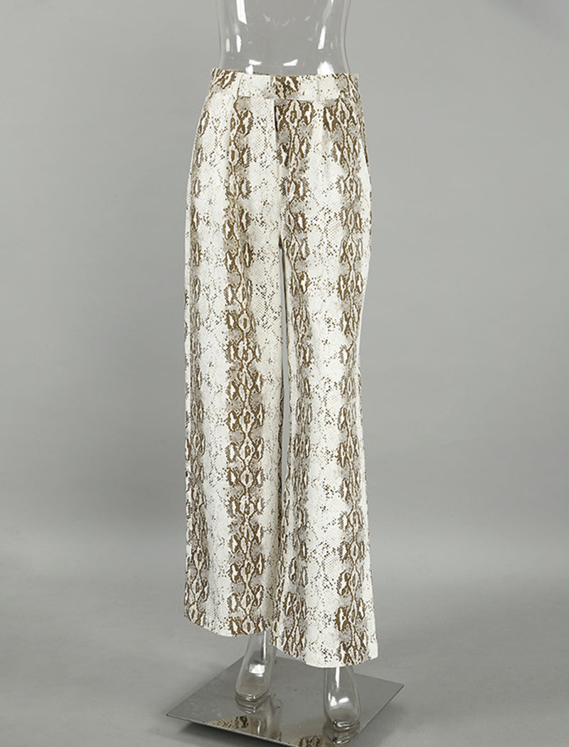 Snake Print Straight-Leg Stretch High-Waisted Pants