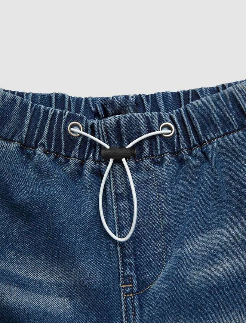 Mid-Rise Pleated Wide-Leg Denim Pants