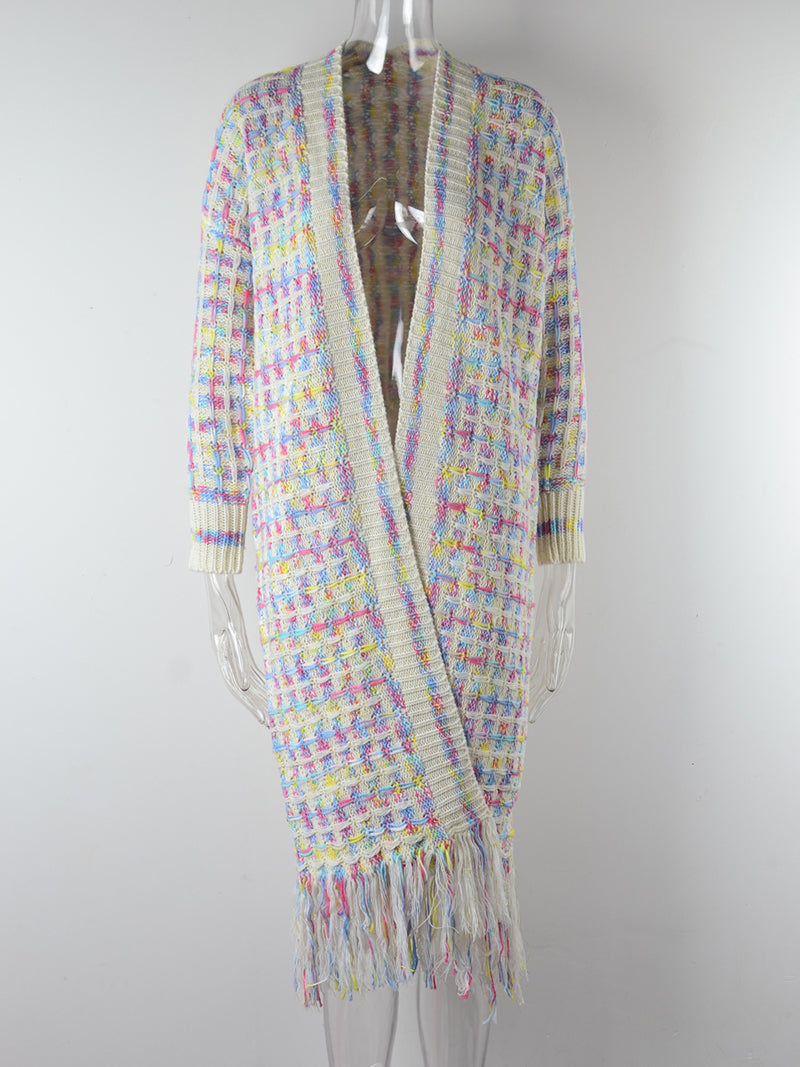 Fringe Longline Open-Front Cardigan