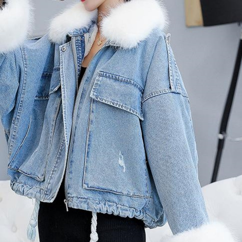 Faux Fur Trimmed Denim Jacket