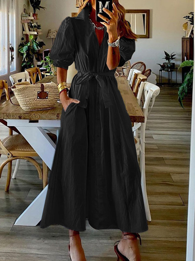 Puff Sleeve Belted Maxi Dress