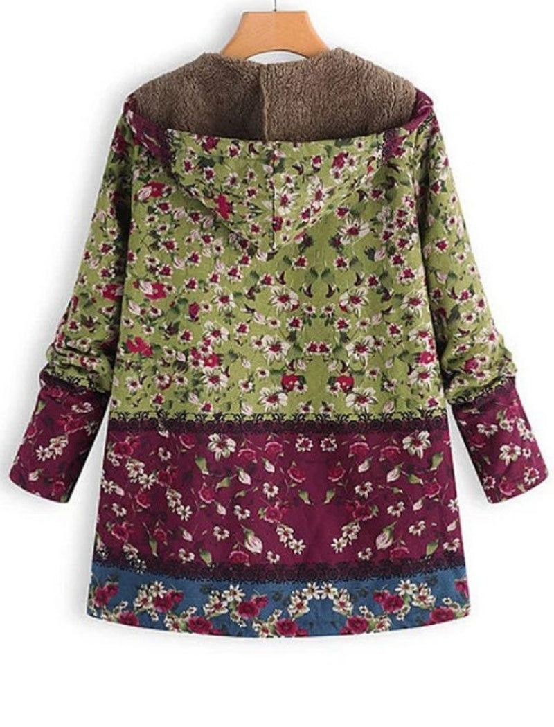 Floral Print Hooded Open-Front Jacket with Pockets