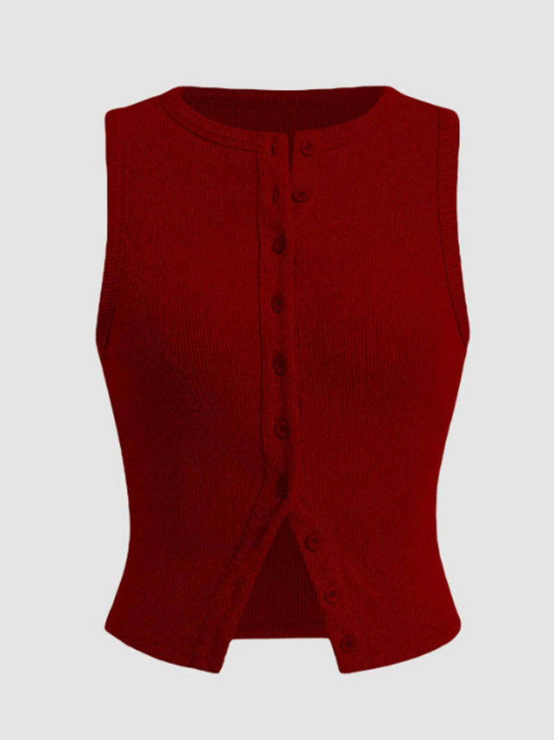 Sleeveless Button-Front Crop Top