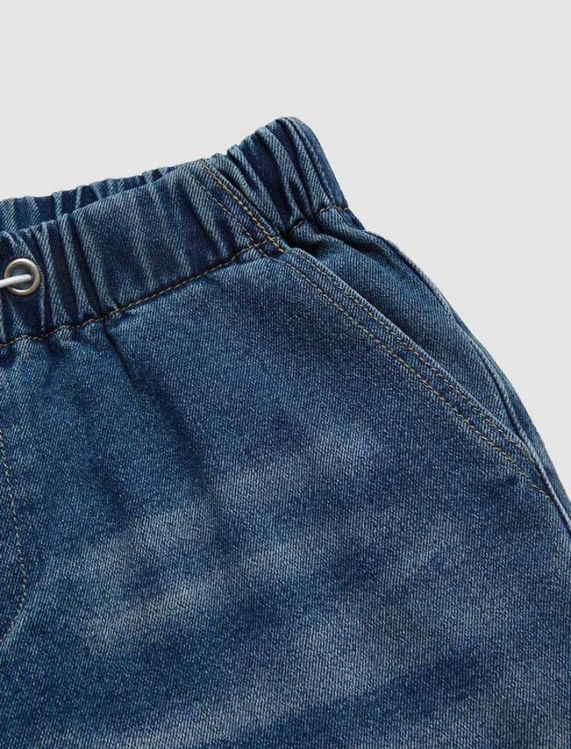 Mid-Rise Pleated Wide-Leg Denim Pants