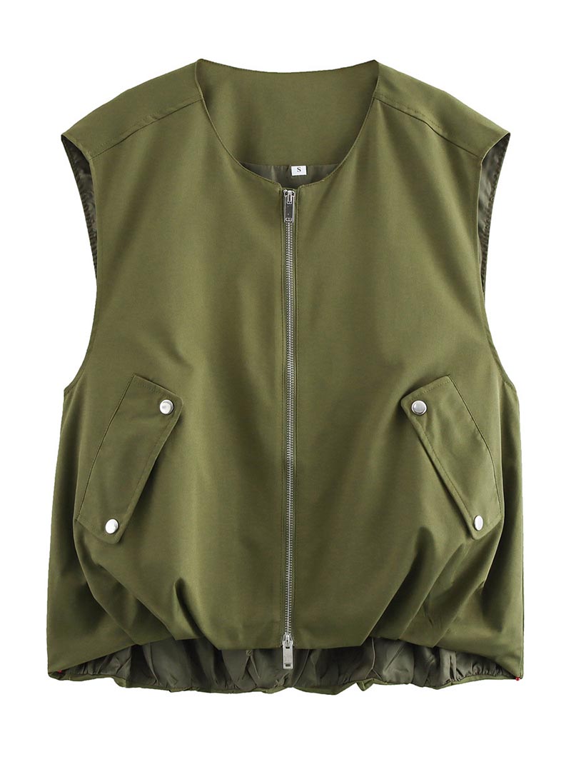 Sleeveless Pockets Zip-Up Vest
