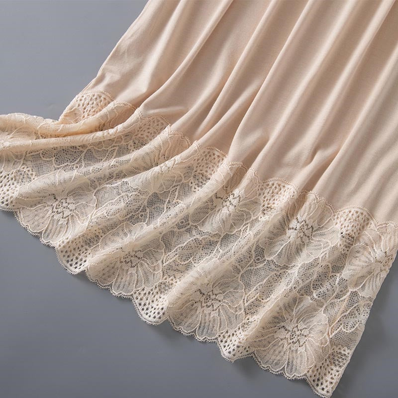 Elastic Waist Maxi Skirt with Lace Trim