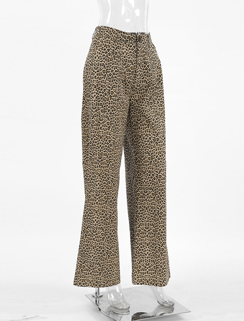 High-Rise Leopard Print Wide-Leg Trousers