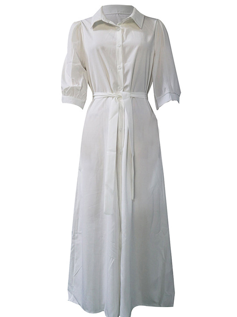 Puff Sleeve Belted Maxi Dress