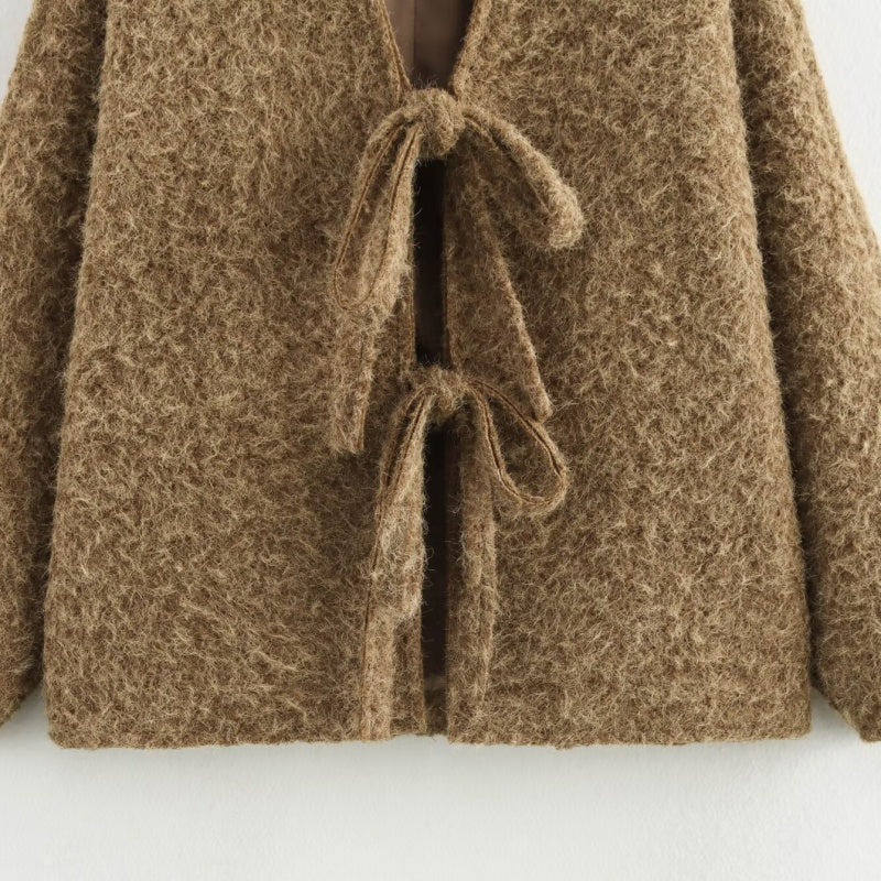 Tie-Waist Knit Long Sleeve Coat