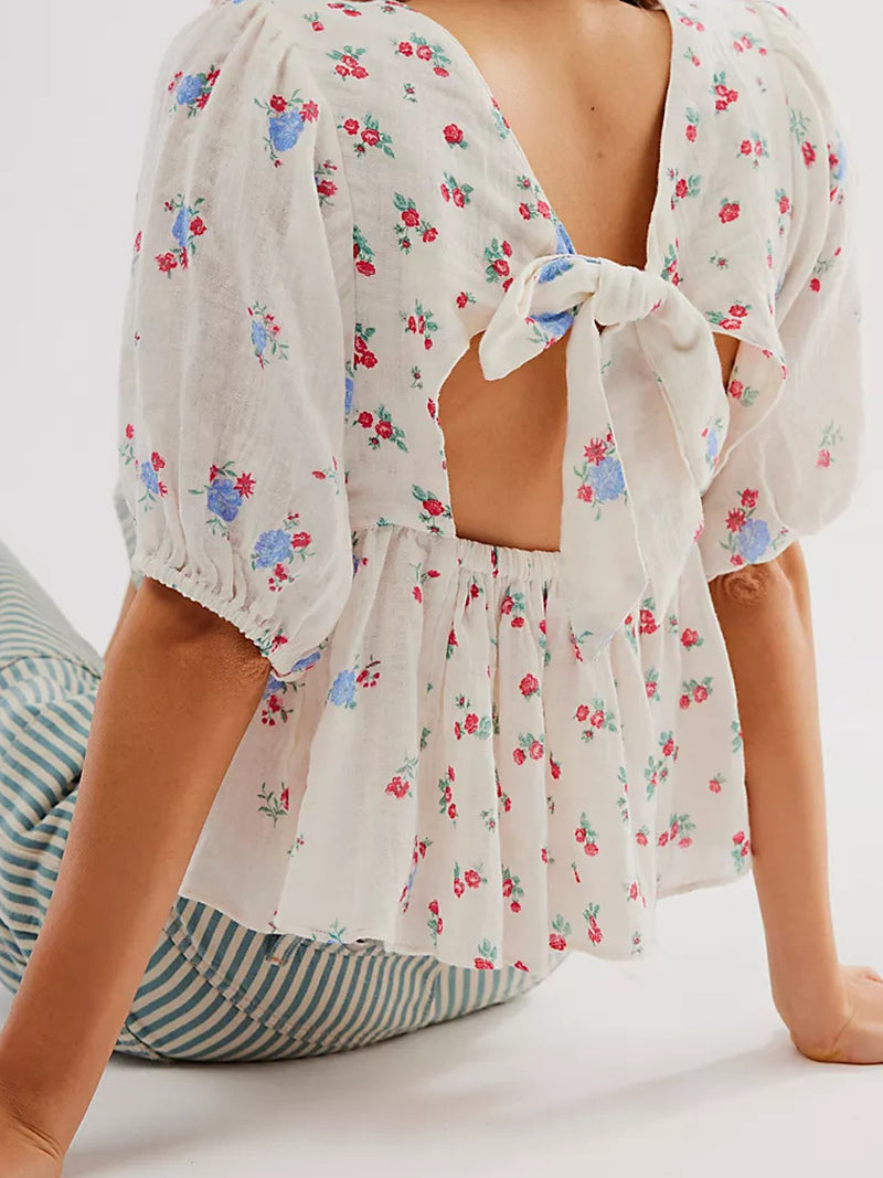 Floral Print Tie-Back Blouse