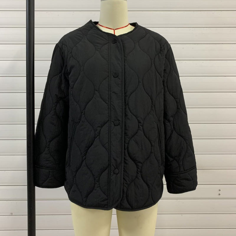 Oversized Quilted Jacket with Button Closure