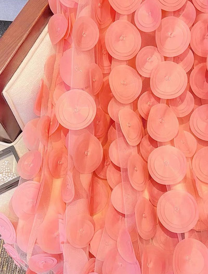 Mesh Applique Circles Midi Skirt