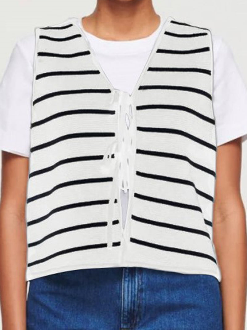 Striped Tie-Front Vest