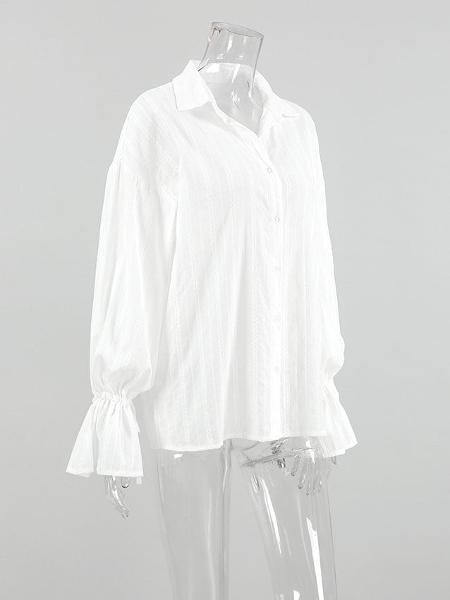 Striped Button-Up Long Sleeve Blouse