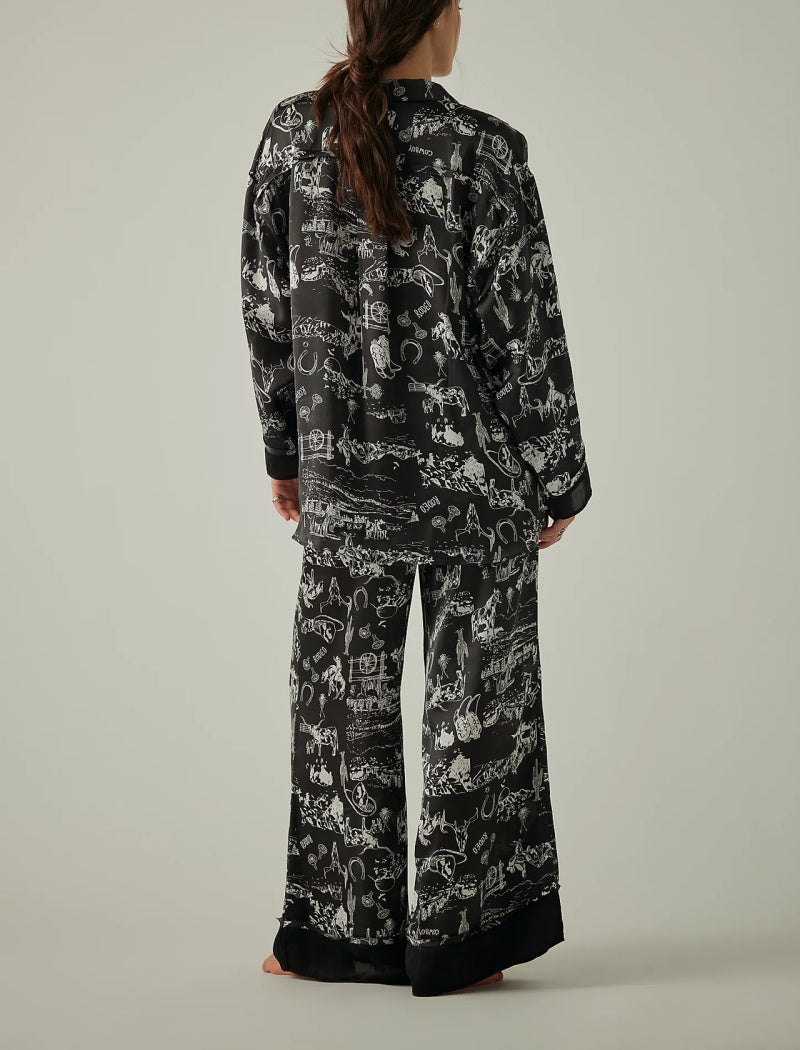 Floral Print Satin Long-Sleeves and Pants Pajama Set