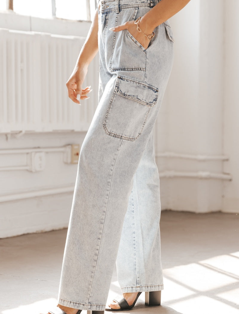 High-Waisted Cargo Style Straight Jeans