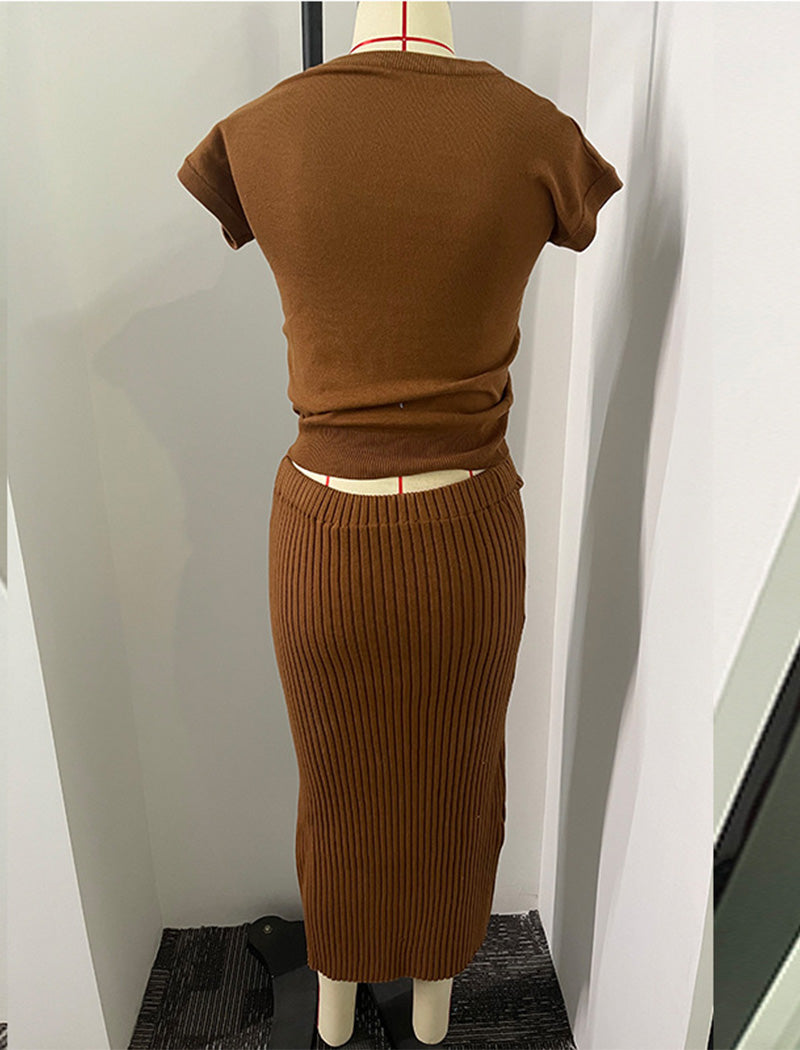 Ribbed Knit Crop Top and Skirt Set