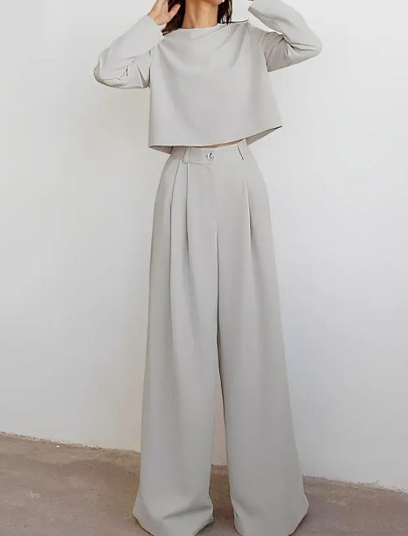 Tailored Solid Wide-Leg Pants Set