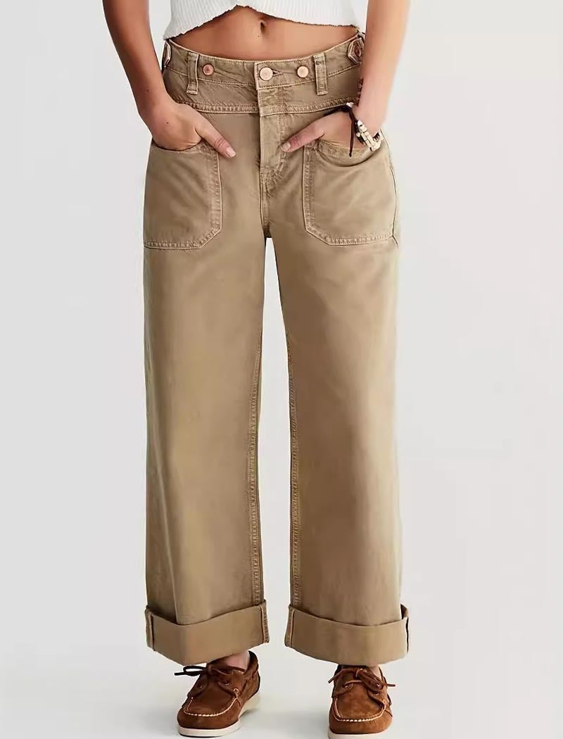 Wide-Leg Wash-Effect Denim Jeans