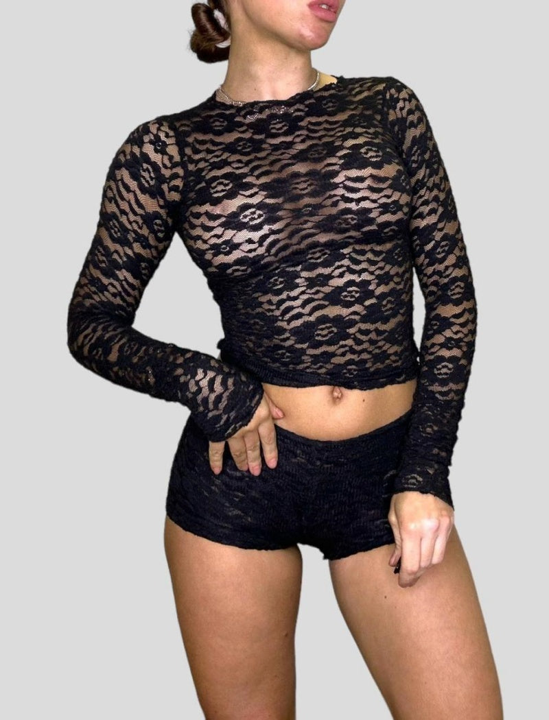 Lace Sheer Long Sleeve Crop Top