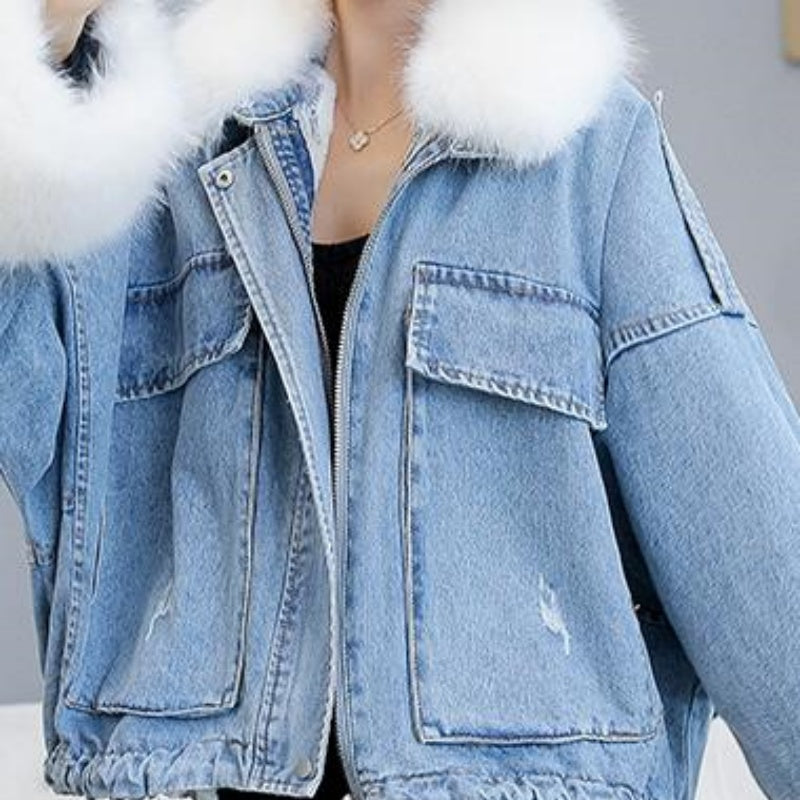Faux Fur Trimmed Denim Jacket