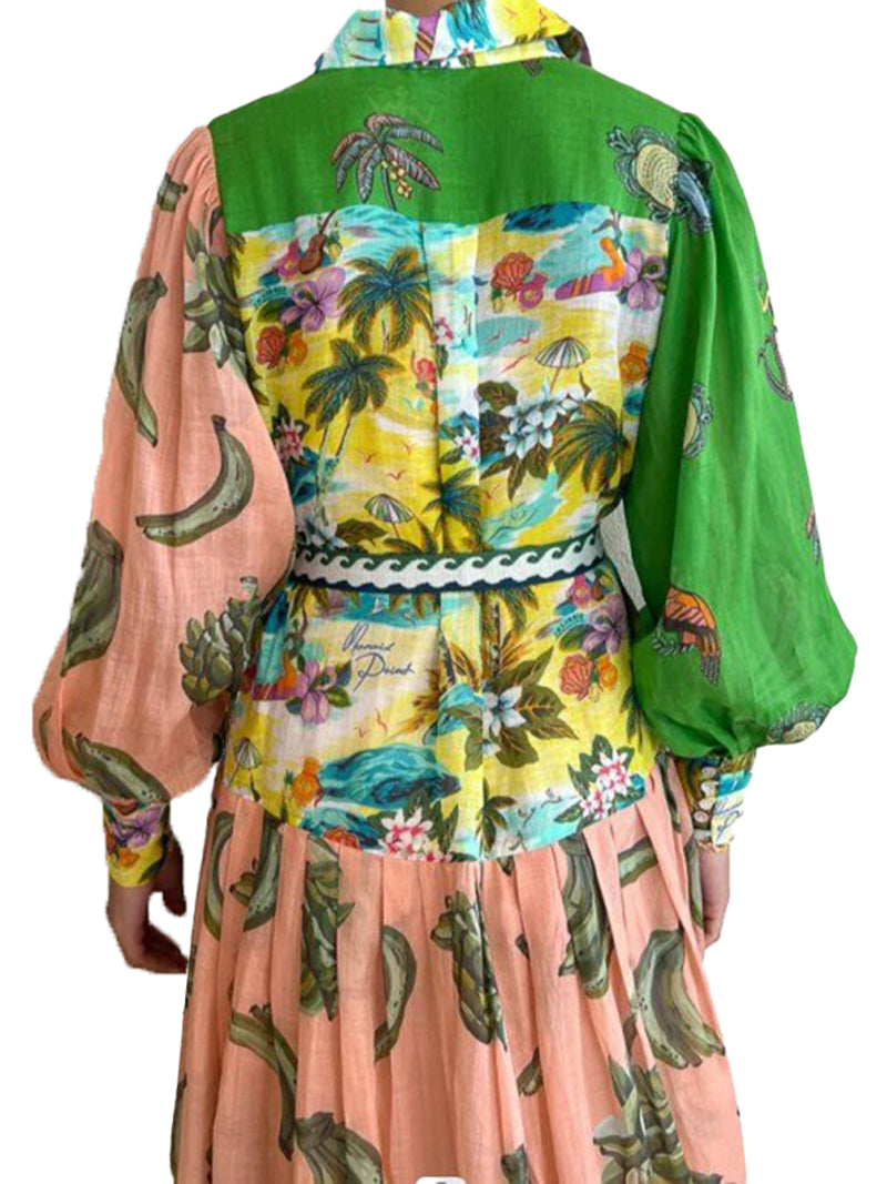 Printed Collared Midi Dress with Belt