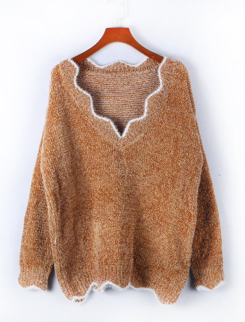 Scallop Trim Knit Sweater