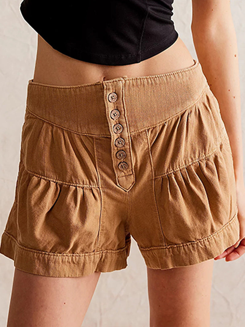 Button-Front Tiered Denim Skirt