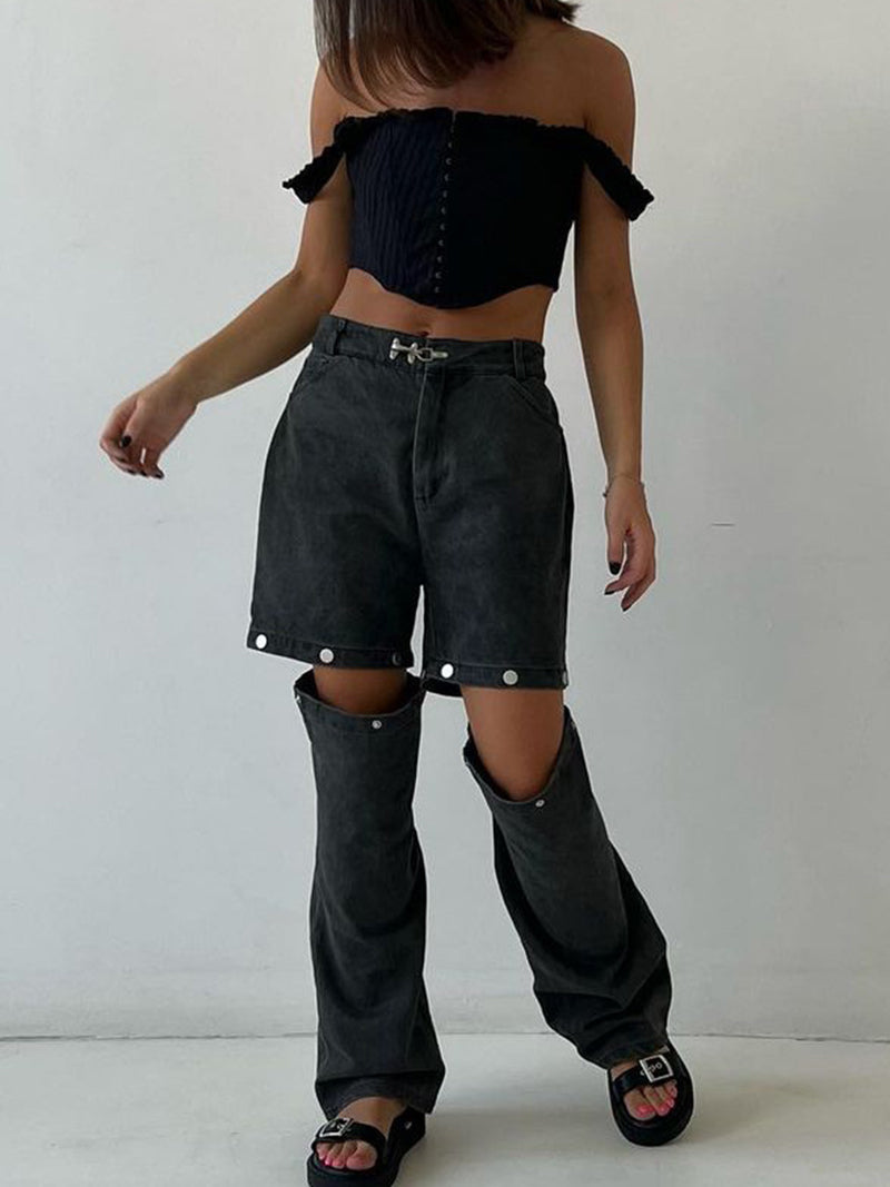 Detachable Wide-Leg Jeans