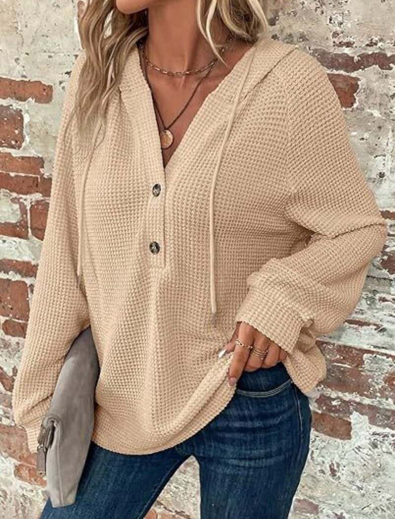 Button-Up Waffle Knit Hoodie