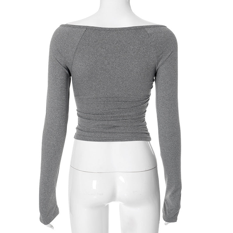 Off-Shoulder Ruched Long Sleeve Top