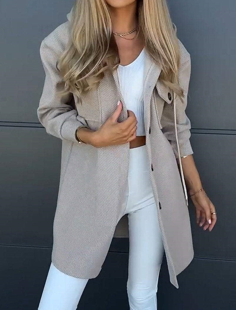 Button-Up Hooded Knit Long Coat