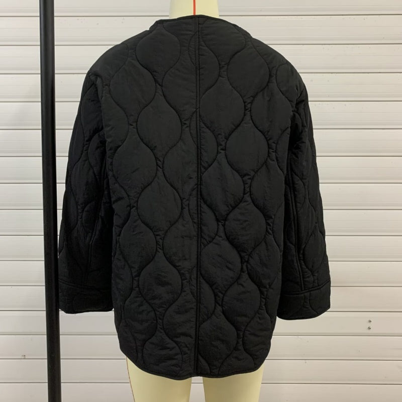 Oversized Quilted Jacket with Button Closure