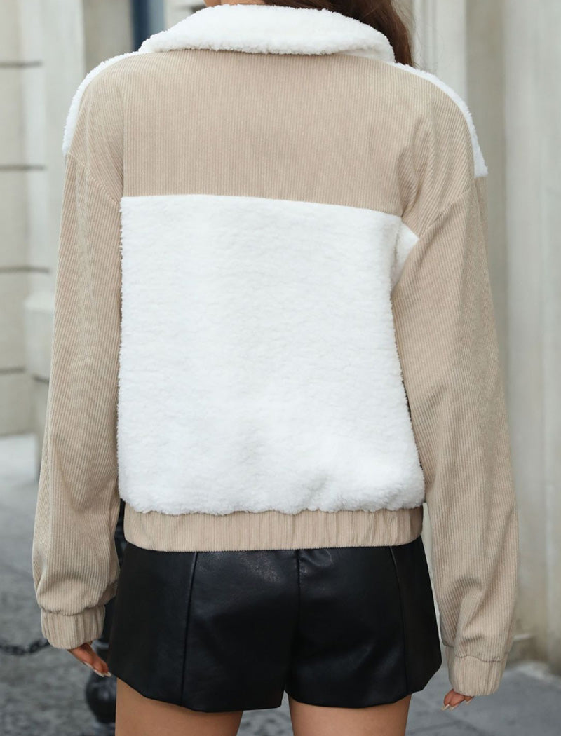 Plush Patchwork Corduroy Loose Cardigan
