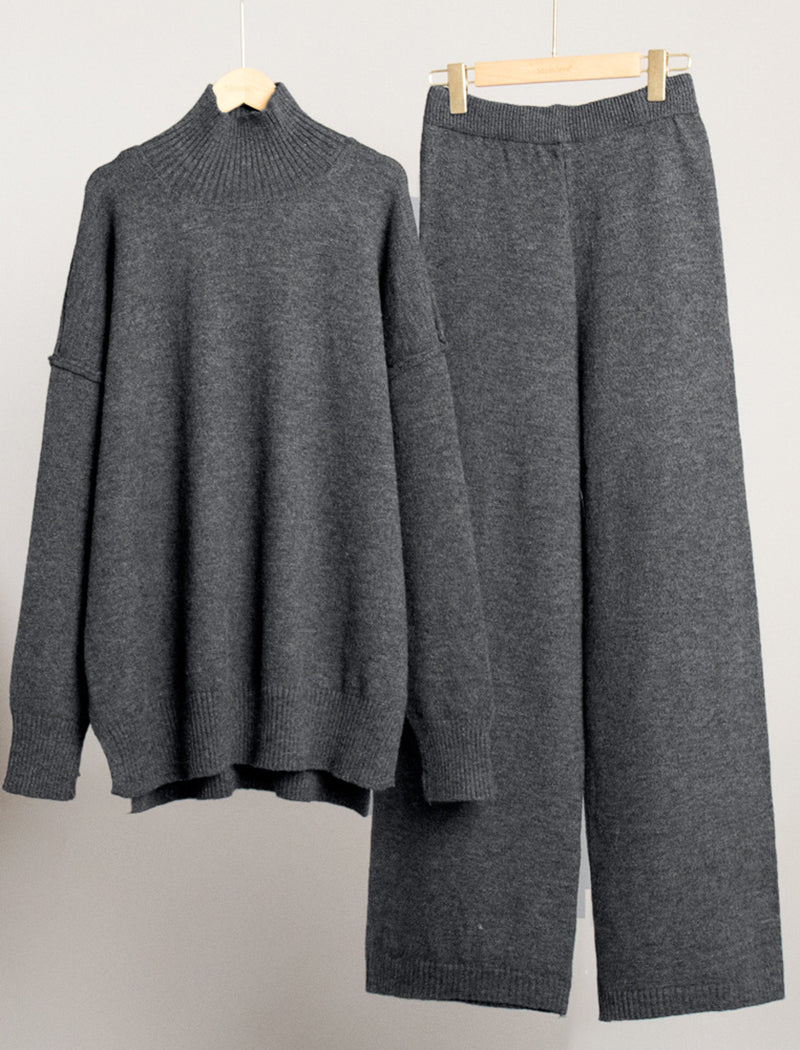 Knit Turtleneck Sweater and Wide-Leg Pants Set