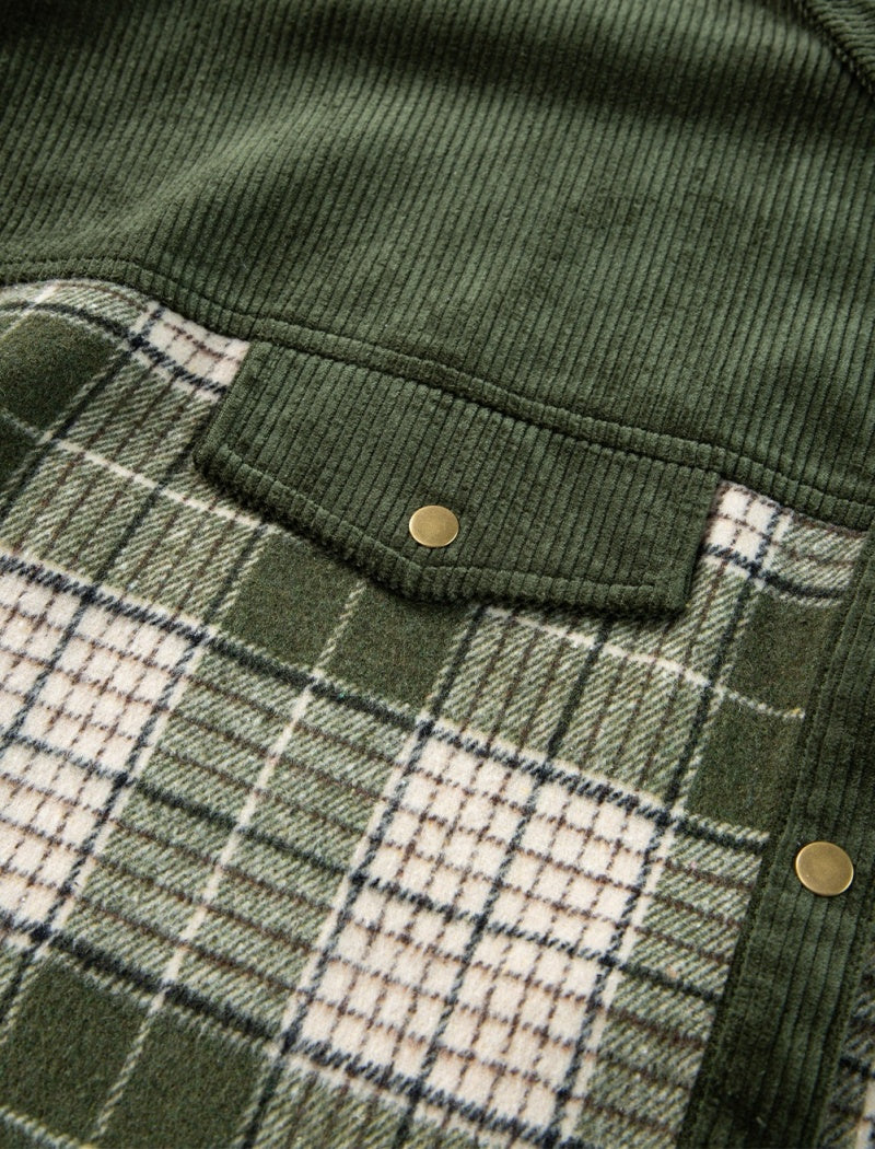 Plaid Color-Blocked Shirt Jacket