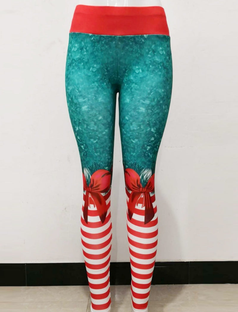 Festive Striped Holiday Leggings