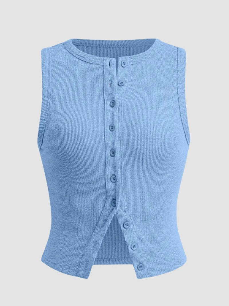 Sleeveless Button-Front Crop Top