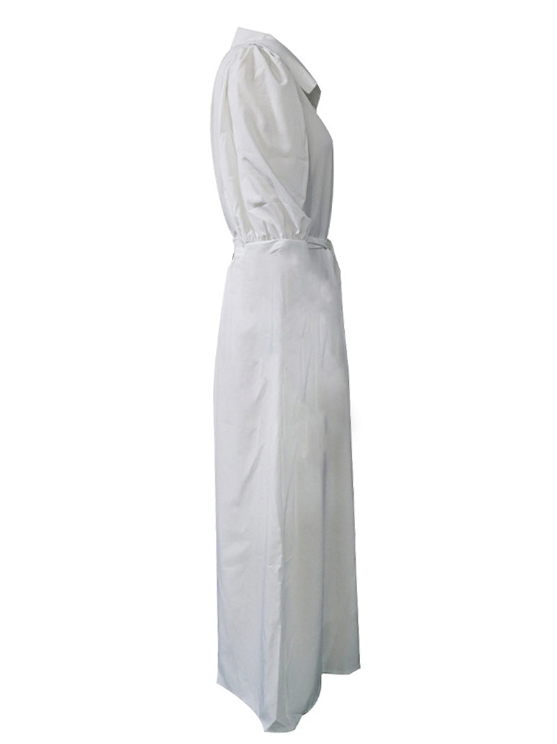 Puff Sleeve Belted Maxi Dress