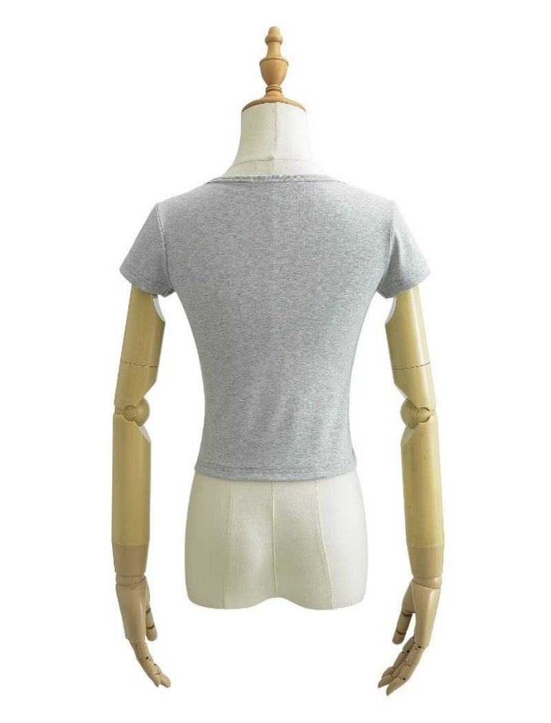 V-Neck Buttoned Short Sleeve Tee