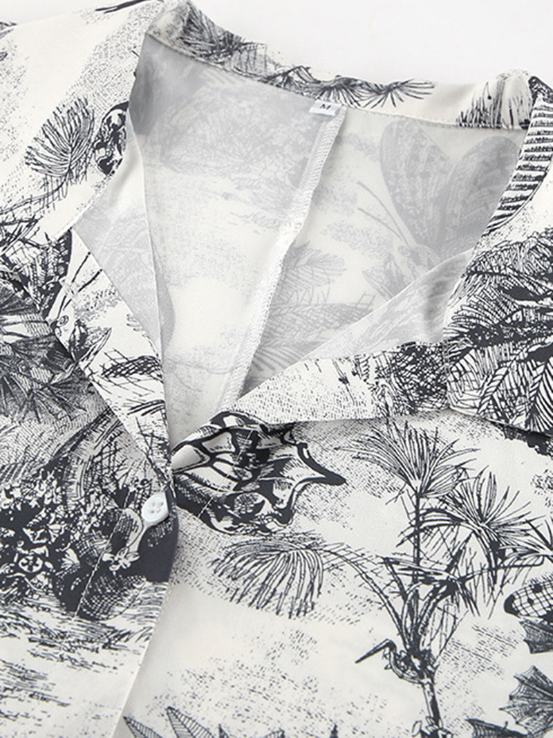 Botanical Print Button-Up and Shorts Set