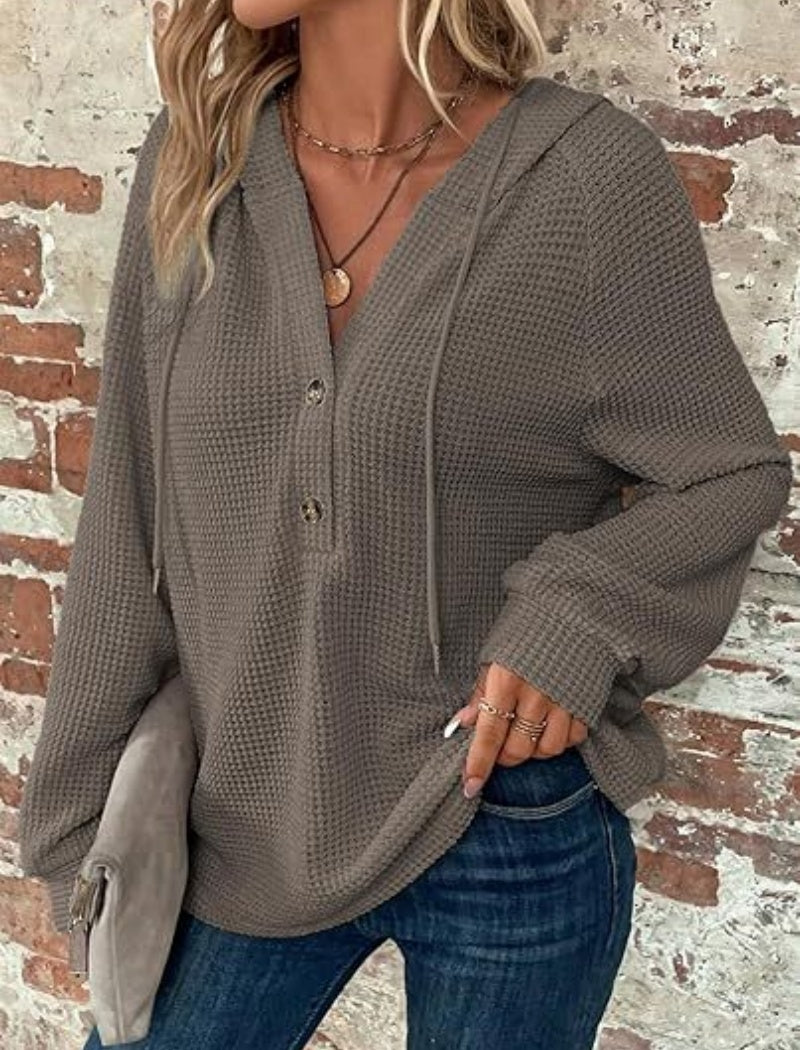 Button-Up Waffle Knit Hoodie