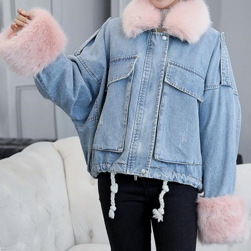 Faux Fur Trimmed Denim Jacket